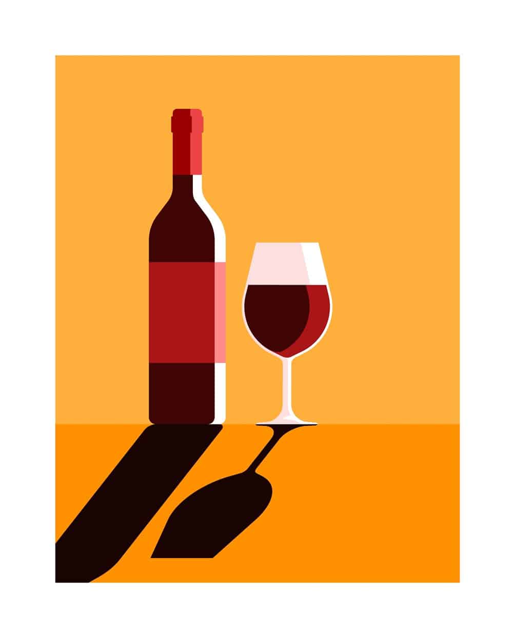 A stylized illustration of people enjoying a wine tasting on Catalina, at sunset
